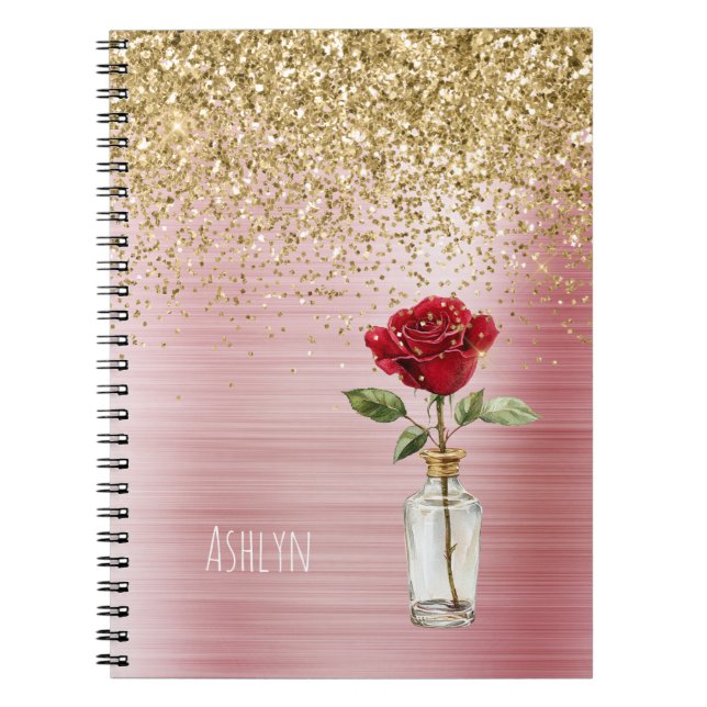 Carnet Gold Glitter Red Rose (Devant)
