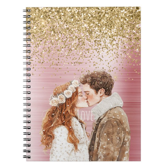 Carnet Gold Glitter White Hearts Balloons (Devant)