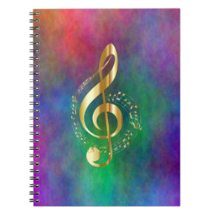 Carnet Gold Music Treble Clef sur couleurs arc-en-ciel co