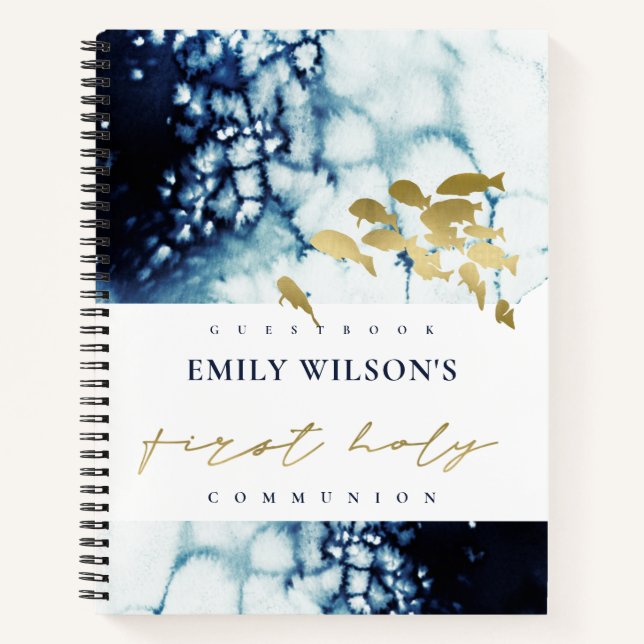CARNET GOLD NAVY SEA FISHFIRST SAINT COMMUNION GUESTBOOK (Devant)