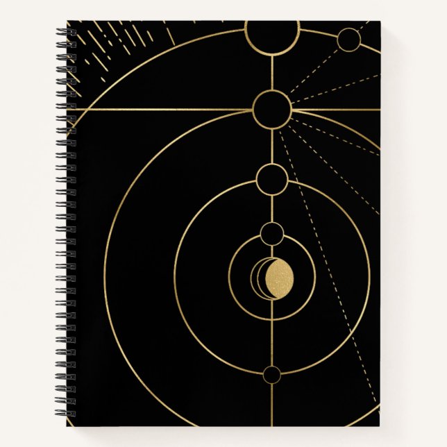 Carnet Gold noir boussole lunaire phase lunaire (Devant)