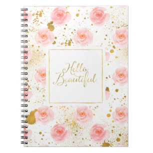 Carnet Gold Splatters Pink Roses Bonjour Belle