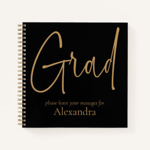Carnet Gold Text Grad Name Graduation Black Guest Book