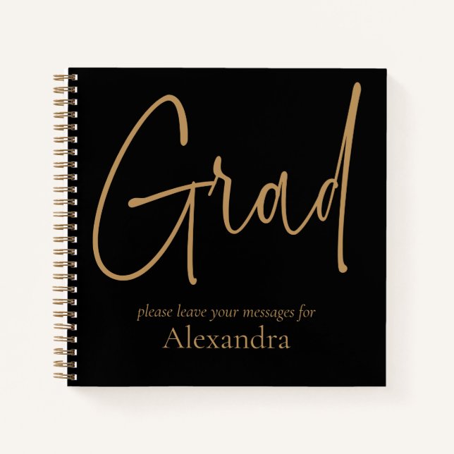 Carnet Gold Text Grad Name Graduation Black Guest Book (Devant)