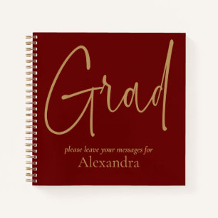 Carnet Gold Text Grad Name Graduation Burgundy Guest Book