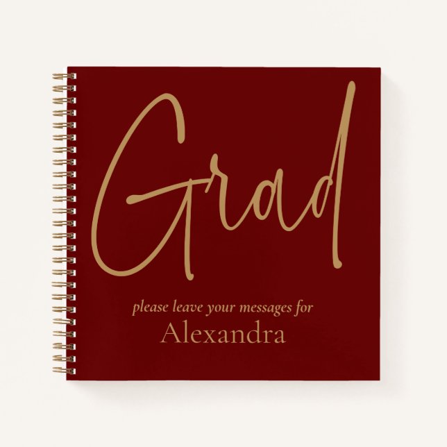 Carnet Gold Text Grad Name Graduation Burgundy Guest Book (Devant)