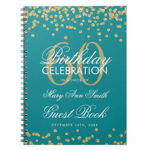 Carnet Gold Turquoise 60th Birthday Guest Book Confetti
