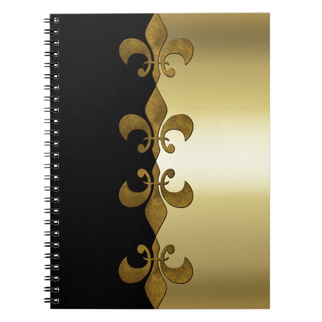 Carnet Golden Fleur-de-lis noir doré monogramme (Devant)