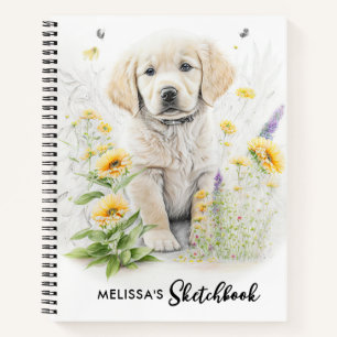 Carnet Golden Retriever Chien mignonne Fleurs de chiot Aq