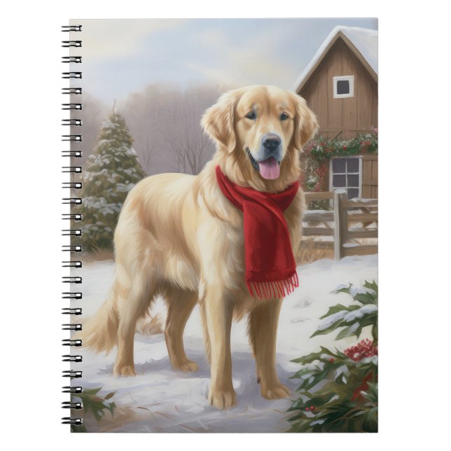 Carnet Golden Retriever Dog in Snow Christmas (Devant)