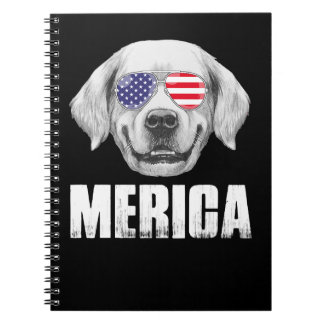 Carnet Golden Retriever Goldie Dog USA American Flag US P