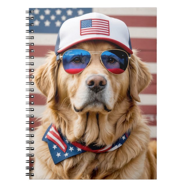 Carnet Golden Retriever patriotique américain (Devant)