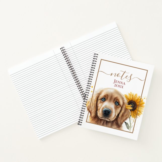 Carnet Golden Retriever Puppy Sunflower Personnalisé (Intérieur)