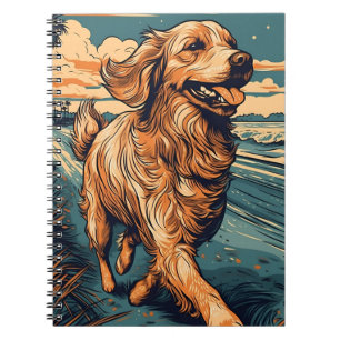 Carnet Golden Retriever sur une plage tropicale au couche