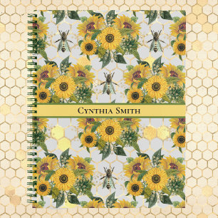 Carnet Golden Sunflowers Honeycomb et Royal Bee