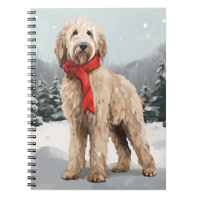 Carnet Goldendoodle Chien dans Noël de neige (Devant)