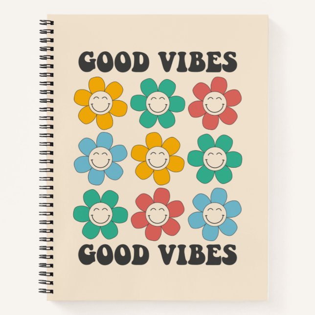 Carnet Good Vibes Fleurs marguerites colorées (Devant)