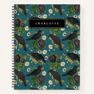 Carnet Goth Crows et Roses noirs Profond Turquoise Motif