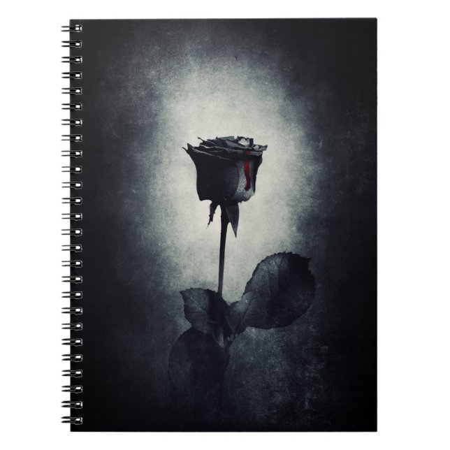 Carnet Goth Rose noir goutte de sang sur le Grunge noir (Devant)