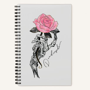 Carnet Goth Squelette Main Avec Rose Rose Rose Décès à