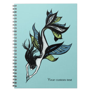 Carnet Gothic Mermaid Beautiful Blue Green Ink Drawing