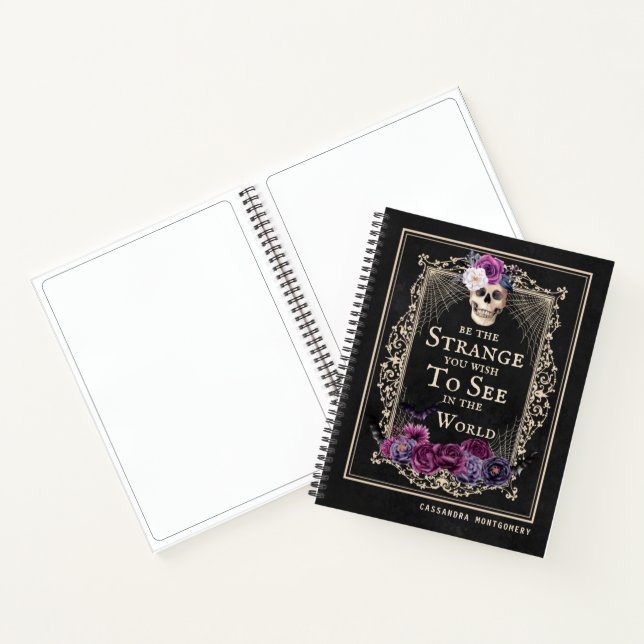 Carnet Gothique Floral Crâne drôle Citation Nom personnal (Intérieur)