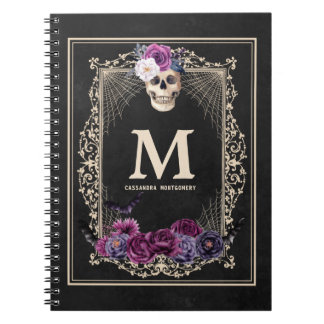 Carnet Gothique Floral Crâne personnalisé Monogramme et n