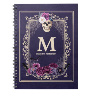 Carnet Gothique Floral Crâne Personnalisé Monogramme et n