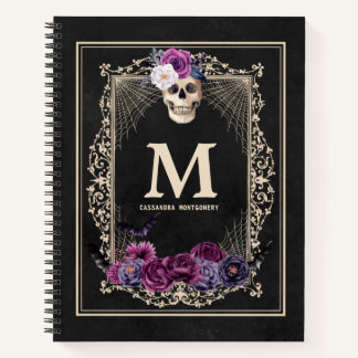 Carnet Gothique Floral Crâne personnalisé Monogramme et n