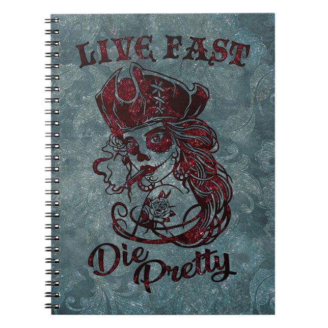 Carnet Gothique Pirate Skull Femme Vivre Fast Die Jolie (Devant)
