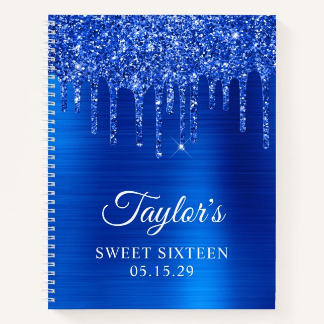 Carnet Gouttes de paillettes bleu royal pour un sweet six (Devant)