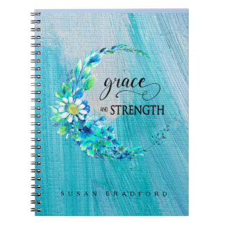 Carnet Grace et force Bleu Inspirationnel Floral
