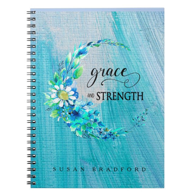 Carnet Grace et force Bleu Inspirationnel Floral (Devant)