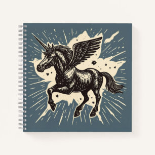 Carnet Grace Skyborn - Unicorne ailée sur un Ni bleu fonc