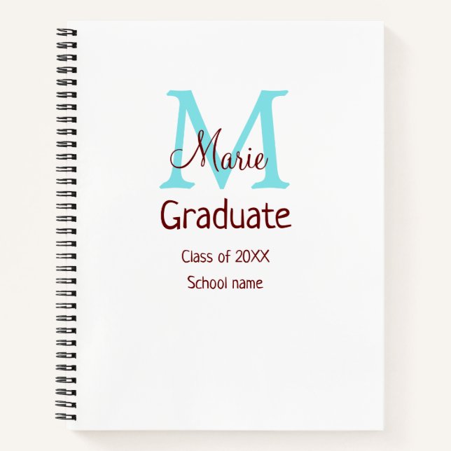 Carnet Gradué ajouter nom monogramme vert rose simple min (Devant)