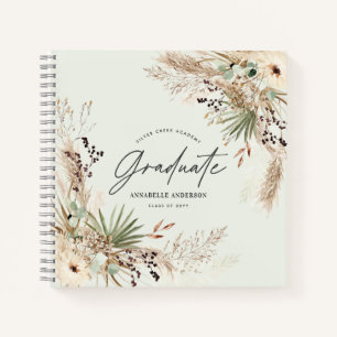 Carnet Gradué faveur pampas eucalyptus élégant script