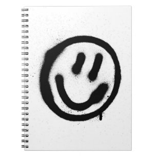 Carnet graffiti visage souriant émoticon en noir sur blan
