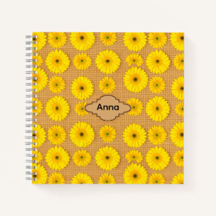 Carnet Grand et petit tournesols sur toile de jute