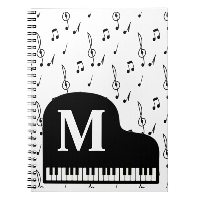 Carnet Grand Piano Music Note Monogramme Pianiste (Devant)