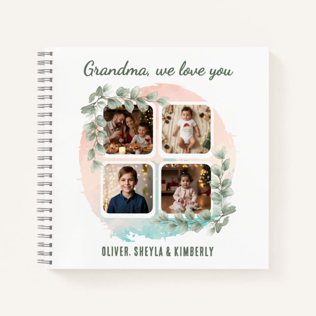 Carnet Grandma we love you 6 Photo Collage Eucalyptus (Devant)