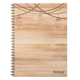 Carnet Grange Rustique en Bois & Pots Mason Personnalisés
