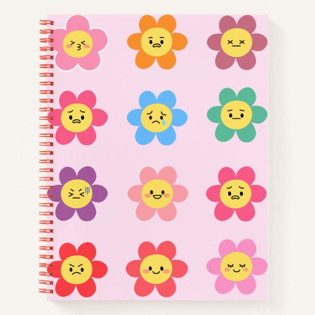 Carnet Graphique d'émotions de fleurs Kawaii mignonnes (Devant)