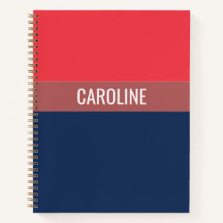 Carnet Gras Bleu Nuit Et Rayures Rouges Personnalisées
