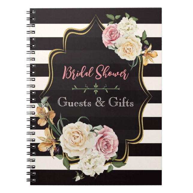 Carnet Gras Gras Noir, Grille d'ivoire, Floral invités et (Devant)