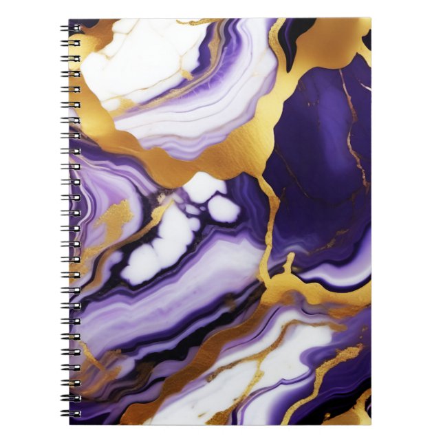Carnet Gras Trendy violet jaune or faux marbre (Devant)