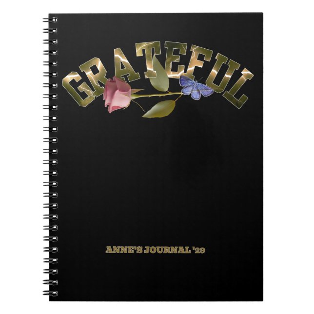 Carnet Grateful Rose de typographie d'or et papillon (Devant)