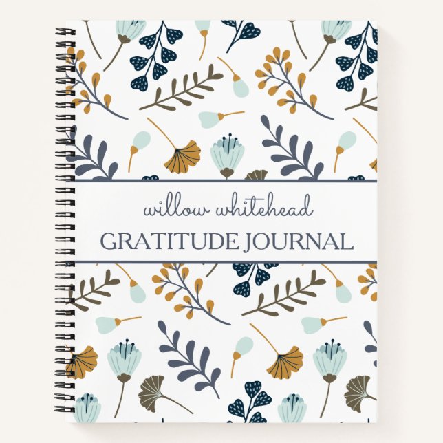 Carnet Gratitude Personnalisé Floral Botanique Blanc (Devant)