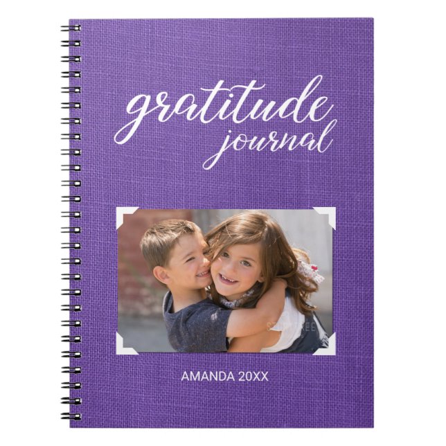 Carnet Gratitude Votre Nom Photo Style Scrapbook Violet (Devant)