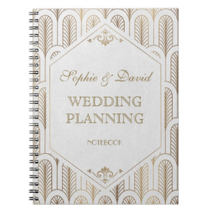 Carnet Great Gatsby Art Déco Wedding planner blanc or