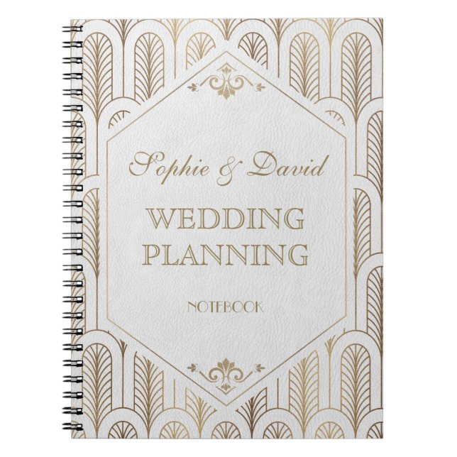 Carnet Great Gatsby Art Déco Wedding planner blanc or (Devant)